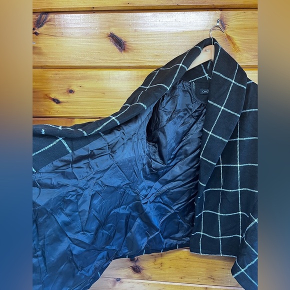 Chicwish Black & White Plaid Wool Blend Asymmetrical Wrap Coat, Size S - Picture 3 of 7